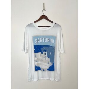 Vintage Canvas Santorini Greece Graphic T Shirt Distressed Women's Size Medium